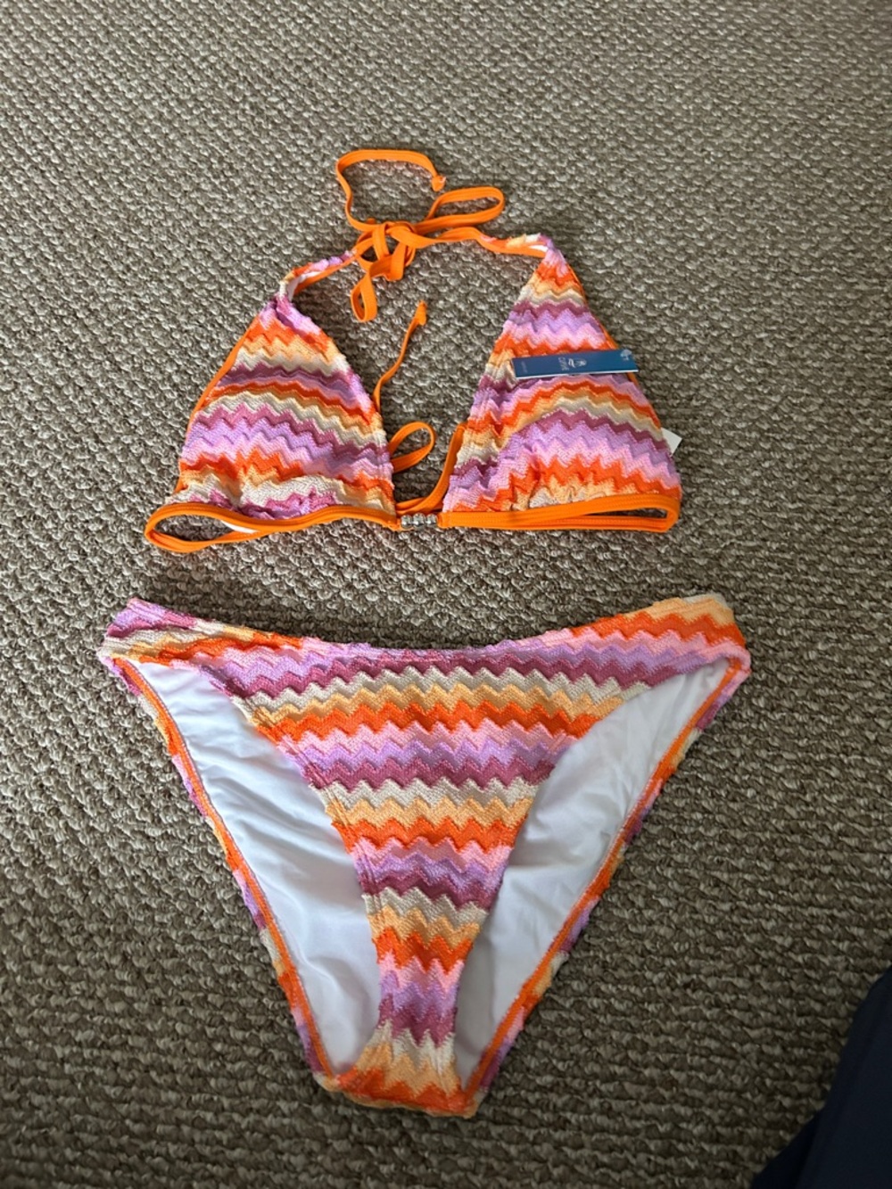 Cupshe Zigzag Triangle Bikini - Orange, Pink & Yellow